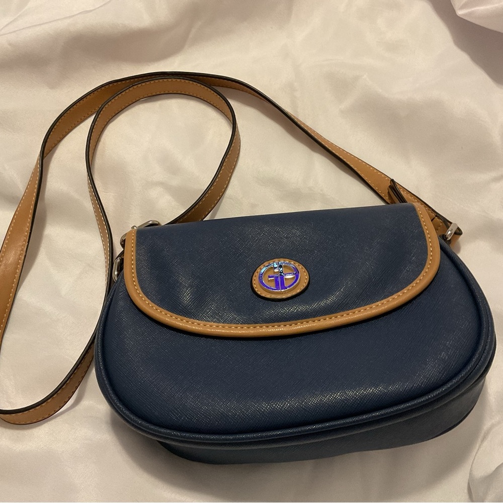 Giani Bernini Blue and Tan Crossbody Bag